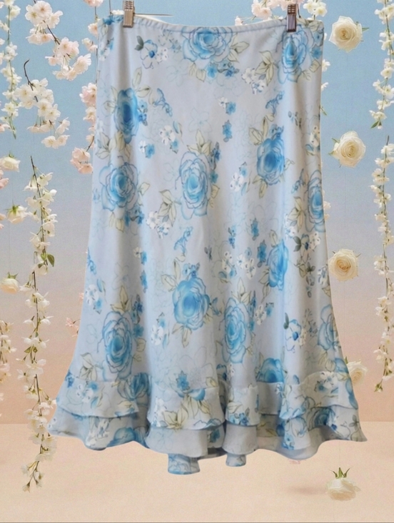 karin stevens Dresses & Skirts - Karin Stevens Blue Floral Midi Skirt